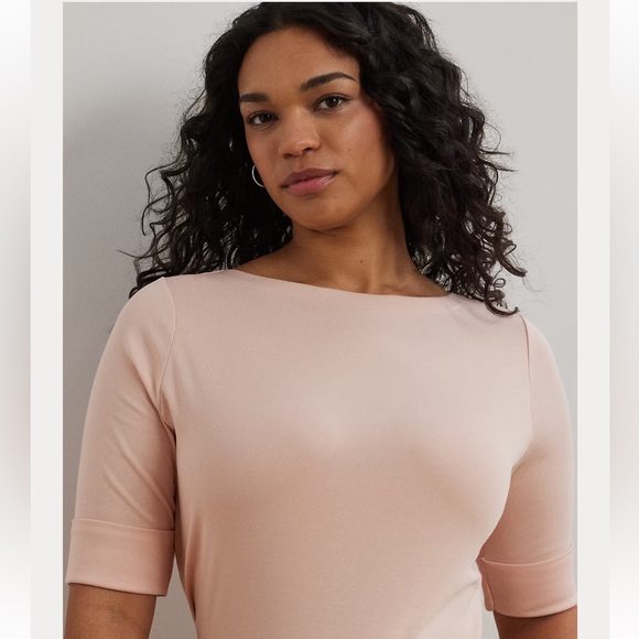 🆕 Lauren Ralph Lauren Stretch Cotton Boatneck Top T-shirt - Picture 5 of 11
